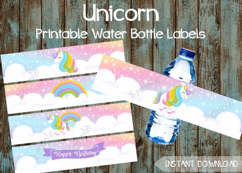 Printable Unicorn Water Bottle Labels Pastel Unicorn Water - Etsy