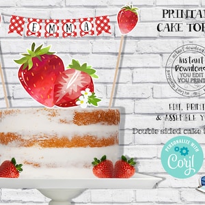 Printable Strawberry  Cake Topper, Strawberry Birthday Party Supplies, Strawberry Cake topper, Strawberry Party Decorations STB001