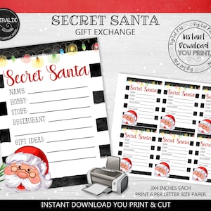 Secret Santa Questionnaire Card Secret Santa Printable Cards Secret Santa Gift Exchange Wish List Form Gift Exchange Wish List Info Card SSC