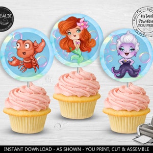 Little Mermaid Cupcake Toppers Printable Under the sea Birthday Party Decorations Mermaid Baby Shower Party Supplies Digital Download LM