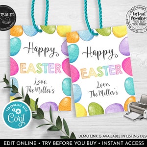 Editable Easter Tags Happy Easter Eggs Gift Labels Treats for my Peeps Tags Instant download Bunny Basket Party Favor Template Corjl EST