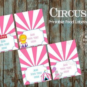 Circus Food Labels, Pink Circus Editable Food Tent Cards, Circus Printable Place Cards, Circus DIY Food Labels, Carnival Food Cards