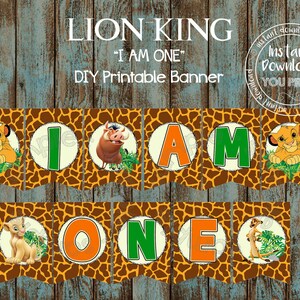 Sofortiger download &quot;I am one&quot; Wimpel Banner Printable König der Löwen Hochstuhl &quot;I am 1&quot; Banner Lion First Birthday Party Dekorationen LKO .&quot;