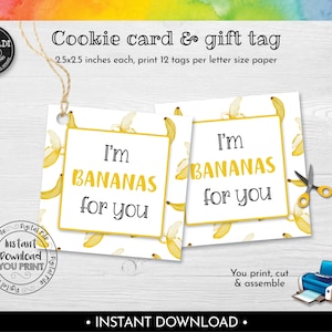 I am Bananas for you Favor Tag, Valentine's day Cookie Tag, Valentine's Day Gift Tag, Instant Download Square Valentine's Day Tag VL
