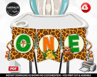 Lion King High Chair Banner Lion 1st First Birthday Banner Safari ONE Highchair Bunting Banner PRINTABLE Party Decor Digital Download DLK