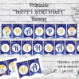 Little Prince "Happy Birthday" Printable Pennant Banner, The Little Prince Birthday Party Banner, Little Prince Party Decorations LP001