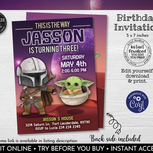 Editable Space Wars The Baby Invitation Wars Mando Invitation Baby Alien Mando Birthday Party Invite Space Baby Party Invitation 01 MBY