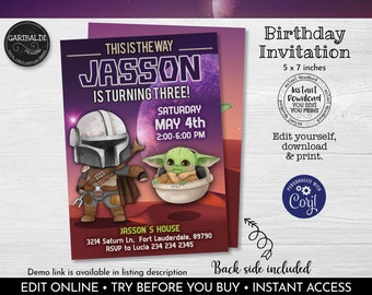 Editable Space Wars The Baby Invitation Wars Mando Invitation Baby Alien Mando Birthday Party Invite Space Baby Party Invitation 01 MBY