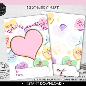 Valentine's Day Cookie Card, You are a Sweetheart Cookie Card, Instant download 3.5"x5" Sweetheart Cookie Card Printable Mini Cookie Card VL