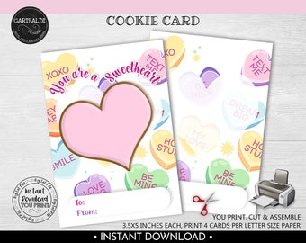 Valentine's Day Cookie Card, You are a Sweetheart Cookie Card, Instant download 3.5"x5" Sweetheart Cookie Card Printable Mini Cookie Card VL