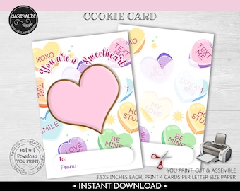 Valentine's Day Cookie Card, You are a Sweetheart Cookie Card, Instant download 3.5"x5" Sweetheart Cookie Card Printable Mini Cookie Card VL