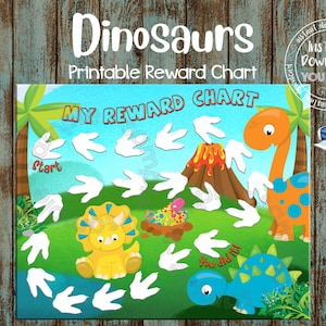 Druckbare Belohnungstabelle, Dinosaurier Belohnungstabelle, Dinosaurier-Töpfchen-Zug-Diagramm, Dinosaurier-Verhaltensdiagramm, DIY-Dinosaurier-Belohnungsdiagramm