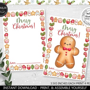 Druckbare Weihnachts-Cookie-Karte Cookie-Tag-Sofort download Lebkuchen-Cookie-Kartenhalter Frohe Feiertage 3.5 "x5" Mini Cookie Card CH