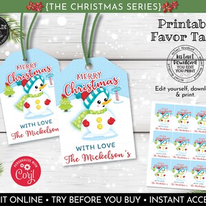 Editable Christmas Favor tags Instant Download Christmas Gift tags Snowman Gift tags Holidays Snowman Favor tags Christmas Winter Tags CH20