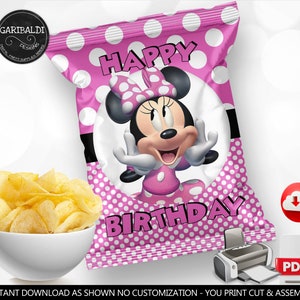 Minnie Chip Bags Wrapper Printable Minnie Forever Party Supplies Minnie Birthday Party Favors Mini Chip bags Template Digital download MPKD