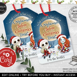 Editable Christmas Tags Nightmare Christmas Tags Printable Merry Christmas Gift Tags Instant Download Happy Holidays Favor Tags 2 CH NBCH
