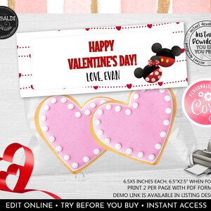 Editable Valentine&#39;s Day Bag Topper Mickey and Minnie Valentine&#39;s Day Favor Tag Instant Download Valentine&#39;s Day Treat Bag Topper 01 VL EBTS