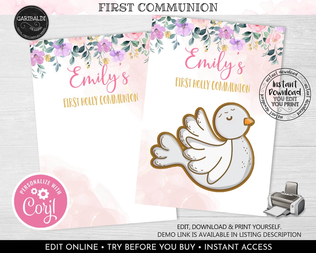 First Communion Address Labels and Return Address Label, Avery Label, Girl  First Communion Label Floral Pink Blush Watercolor, Editable 