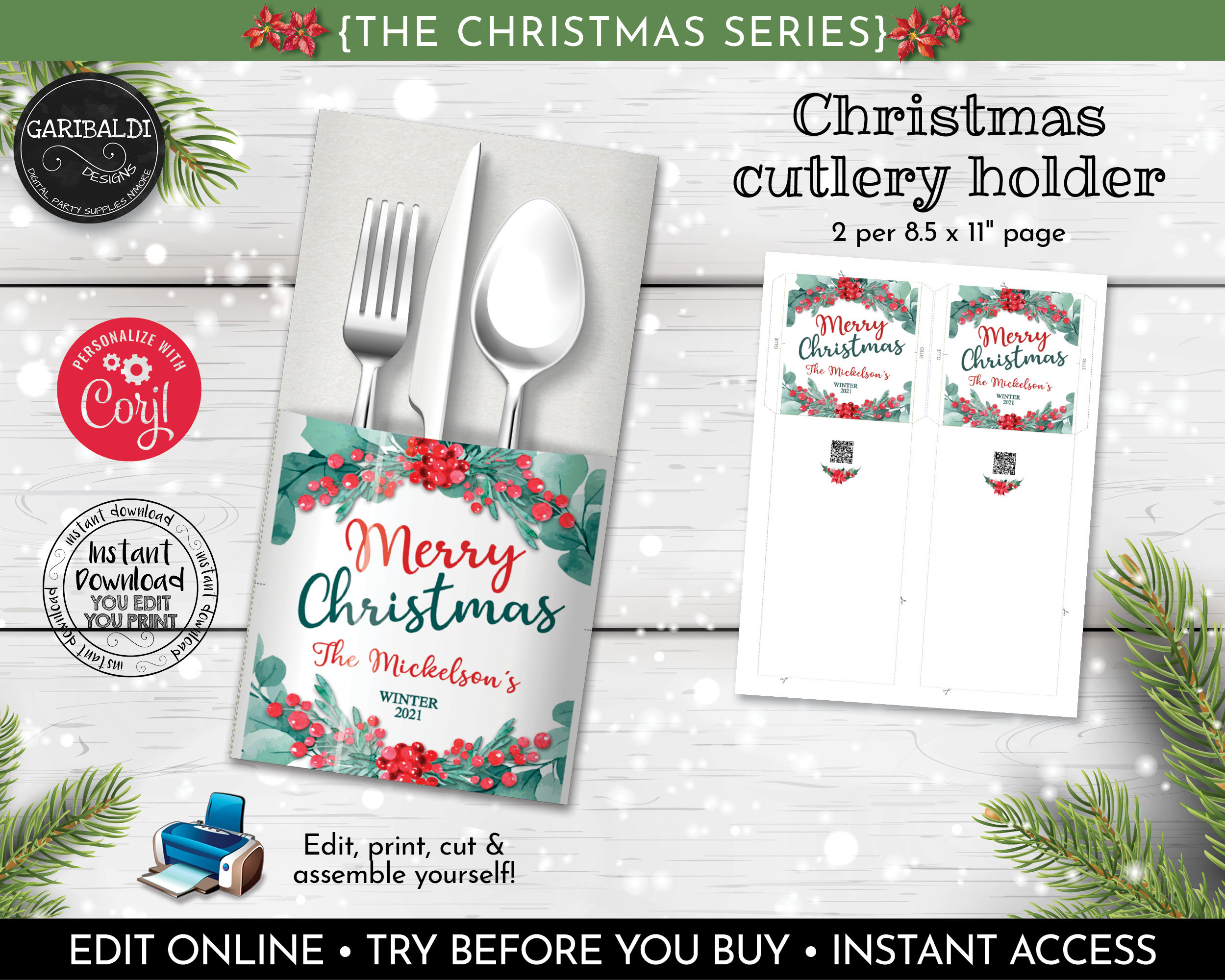 printable christmas silverware cutlery holders editable holiday