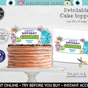 Editable Monsters Cake Topper Printable Monsters Cake Topper Monsters Birthday Party Supplies Monsters Baby Shower party Decorations MINC