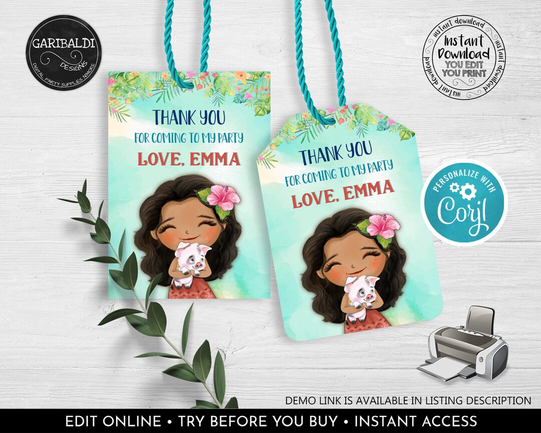 Editable Baby Moana Favor Tags Printable Moana Gift Labels Instant ...