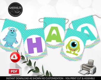 Monsters Banner Happy Birthday Bunting Banner Monsters Birthday Party Supplies Monster Party Printable Decorations Digital Download DMI