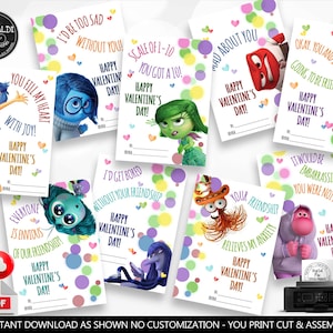 Emotions Valentine's Day Cards Printable Valentine's Day Inside Out Tags Kids School Class Valentine's day Exchange Cards  Favor Tags VL