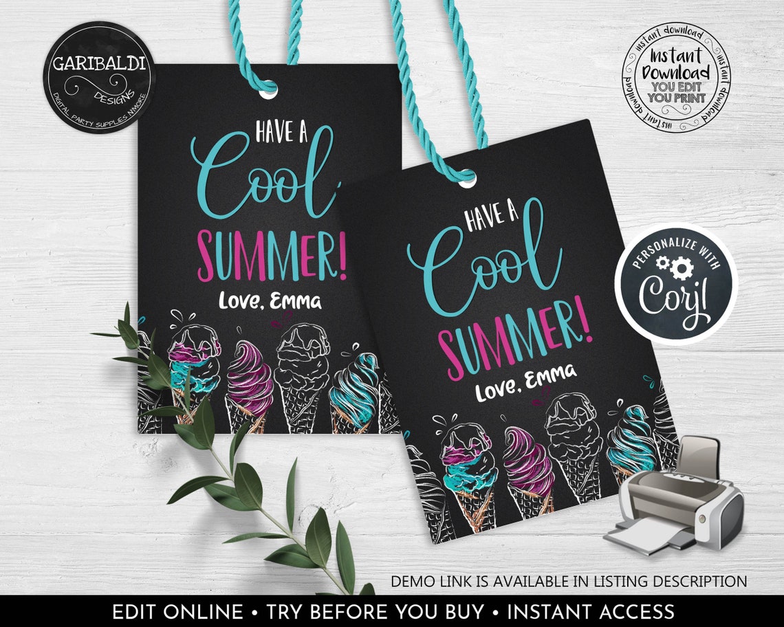 Editable Have a Cool Summer Tag End of School Year Gift Tags Ice-cram ...