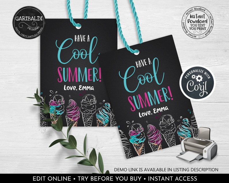 Editable Have a Cool Summer Tag End of School Year Gift Tags Ice-cram ...
