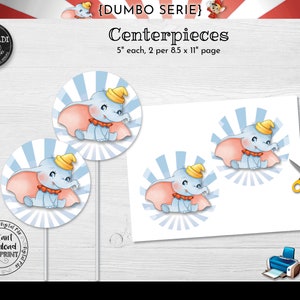 Instant download Dumbo Centerpieces Baby Blue Dumbo Centerpieces Baby Dumbo Decorations Baby Blue Circus Baby shower Dumbo Cake Topper DCHM