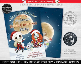 Editable Nightmare Christmas Party Invitation Instant Download Christmas Party Invitation Nightmare Santa Party Invitation 2 NBCH
