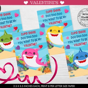 Sofortiger download Niedliche Hai Valentinstag Karten Printable Valentines Kinder Klassenzimmer Karten Valentine Schulkarten Valentine's Favor Tags VL