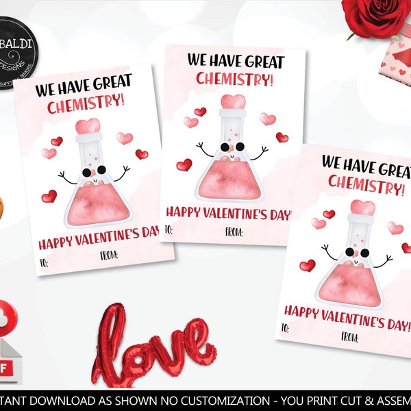 Printable Valentine's Day Cards Chemistry Valentine's Day School Teacher Classroom Exchange Kids Cards Science Valentine's Day Gift Tags VL