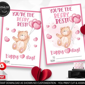 Du bist der Bärenbeste Valentinstag Karte Bär Valentinstag Tag Printable Klassenzimmer Valentinstag Bär Geschenkanhänger Sofortiger download VE