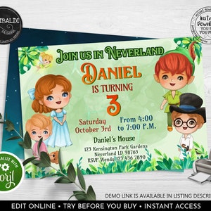 Peter Pan Invitation Self Editable Peter Pan Birthday Party Invitation Neverland Invite Printable Download Digital Corjl Template PTP