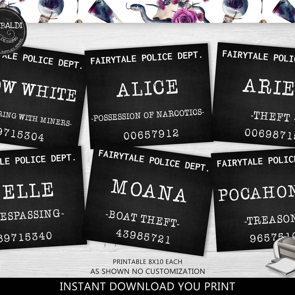 Princess Mugshot Sign Printable Mugshot Sign Photo Prop Mugshot Board Fairytale Police Mugshot Poster Halloween Crime Mugshot Sign MGS