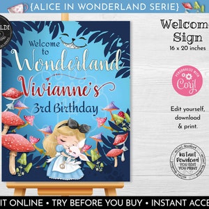 Editable Alice in Wonderland Welcome Sign Instant Download Alice in ONEderland Welcome Board Alice in Wonderland Party Decorations 02 AWL