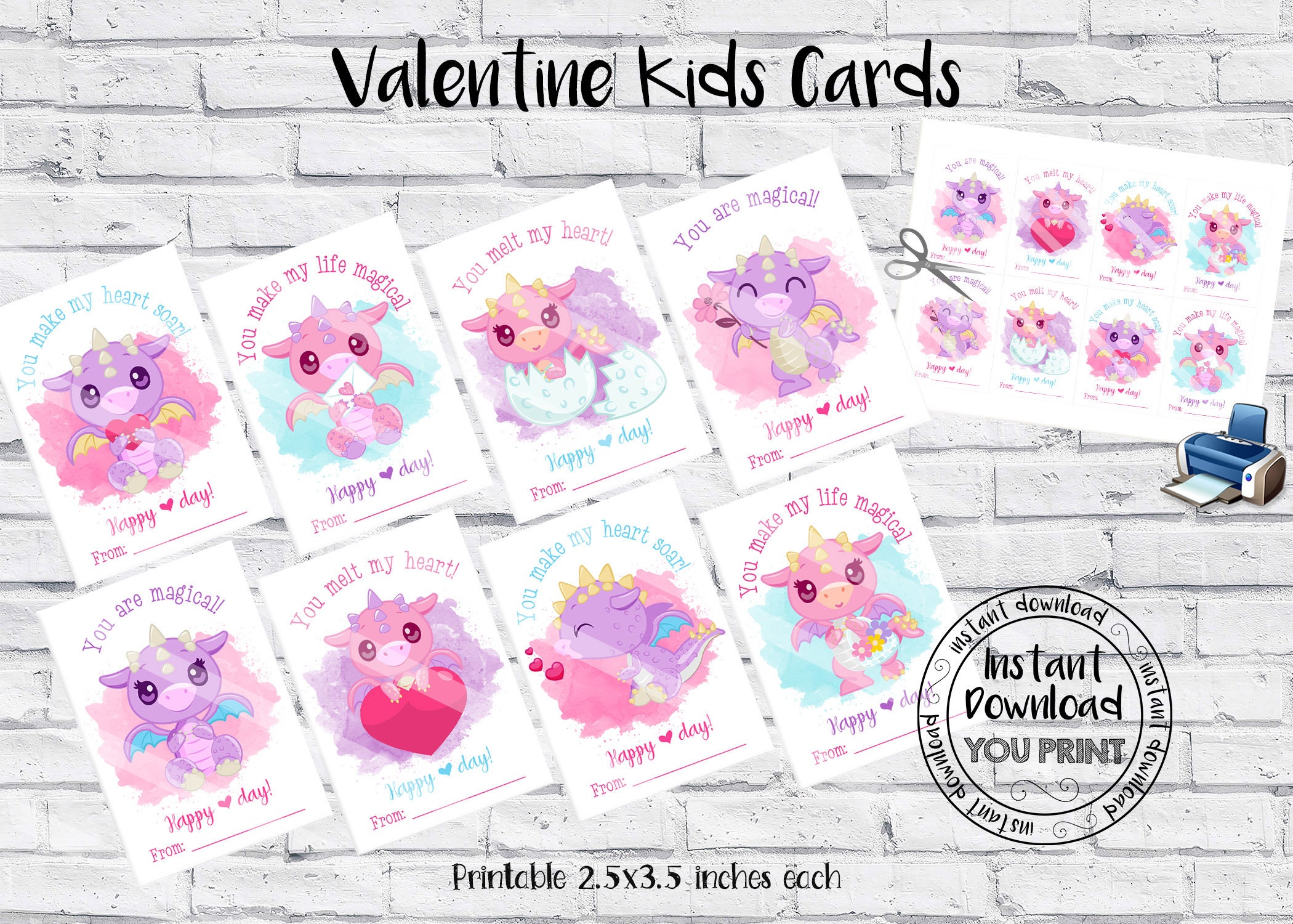Printable Dragons Valentine Cards Kids Valentine Cards School | Etsy