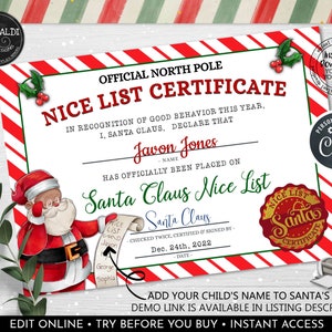 Editable Santa Claus Official Nice List Certificate Personalised Letter from North Pole Desk Christmas Eve Corjl Printable Template 1 CE2 CH