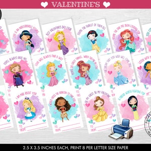 Printable Princess Valentine Cards Kids Valentine Cards School Valentine Cards Class Valentine's Day Cards Princess Valentine Favor Tags VL