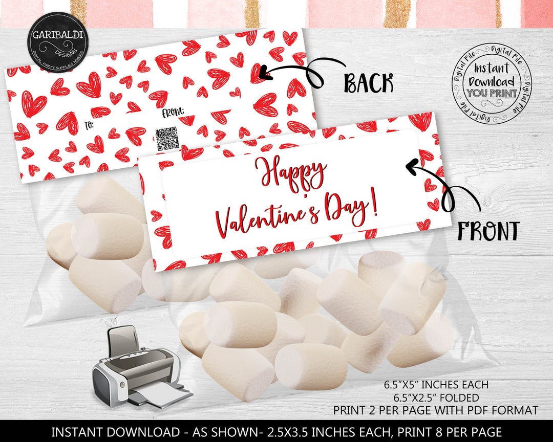 Happy Valentine's Day Bag Topper Printable Valentines Gift Tag Instant ...