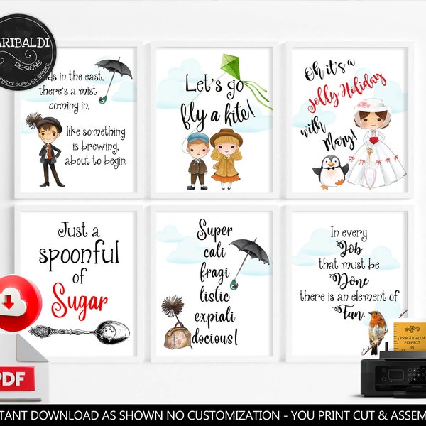 Mary Poppins Quotes Signs Mary Poppins Inspired Wall Posters Marry Poppins Birthday Party Decor Nursery Wall Art Printable Digital MPP