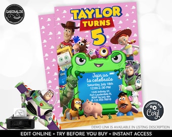 Toy Story 5 Invitation Editable Pink Toy Story Birthday Party Invitation Toy Story Baby Shower Invite Digital Download Corjl Template TS