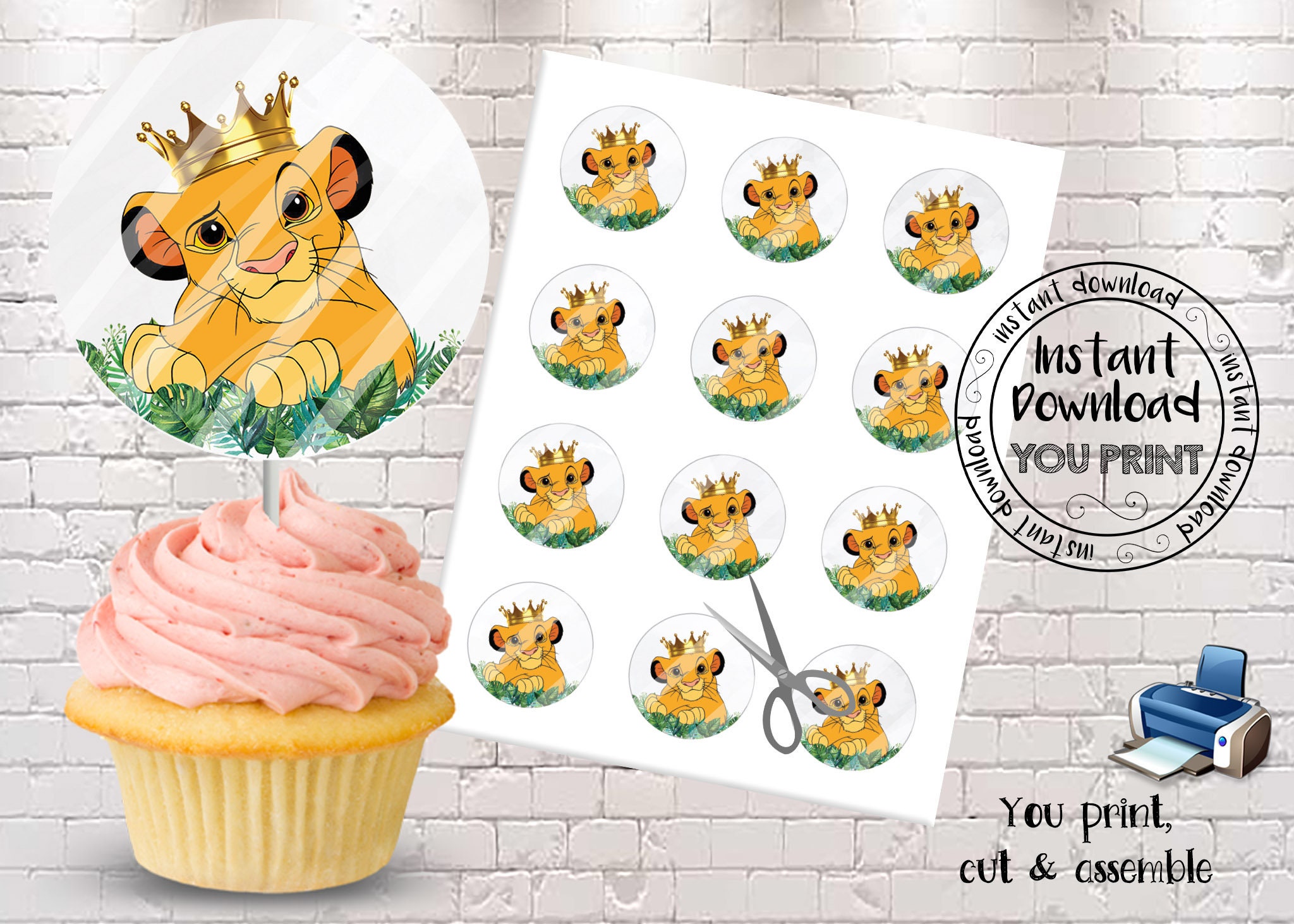 Instant Download Baby Lion Cupcake Toppers Printable Lion King Etsy