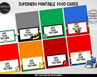 Superhero Food Labels, Superhelden Tischkarte, Superhelden Zeltkarte, Superhelden Etikett, Superhelden Party Zubehör, Superhelden Geburtstagsdekorationen
