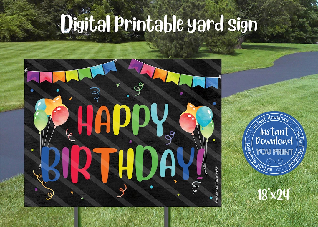 Printable Happy Birthday Yard Sign, Instant Download Happy Birthday ...
