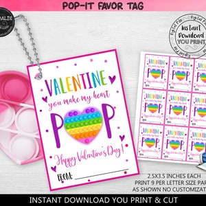 You make my Heart Pop Valentine's day Gift Tag Valentines day Pop Bubble Fidget Favor Tags School Valentine's day Gift Card Printable VL