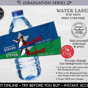 Editable Graduation Bottle Labels Printable Graduation Water Labels Instant Download Graduation Bottle  Labels Graduation Party Favors GRD