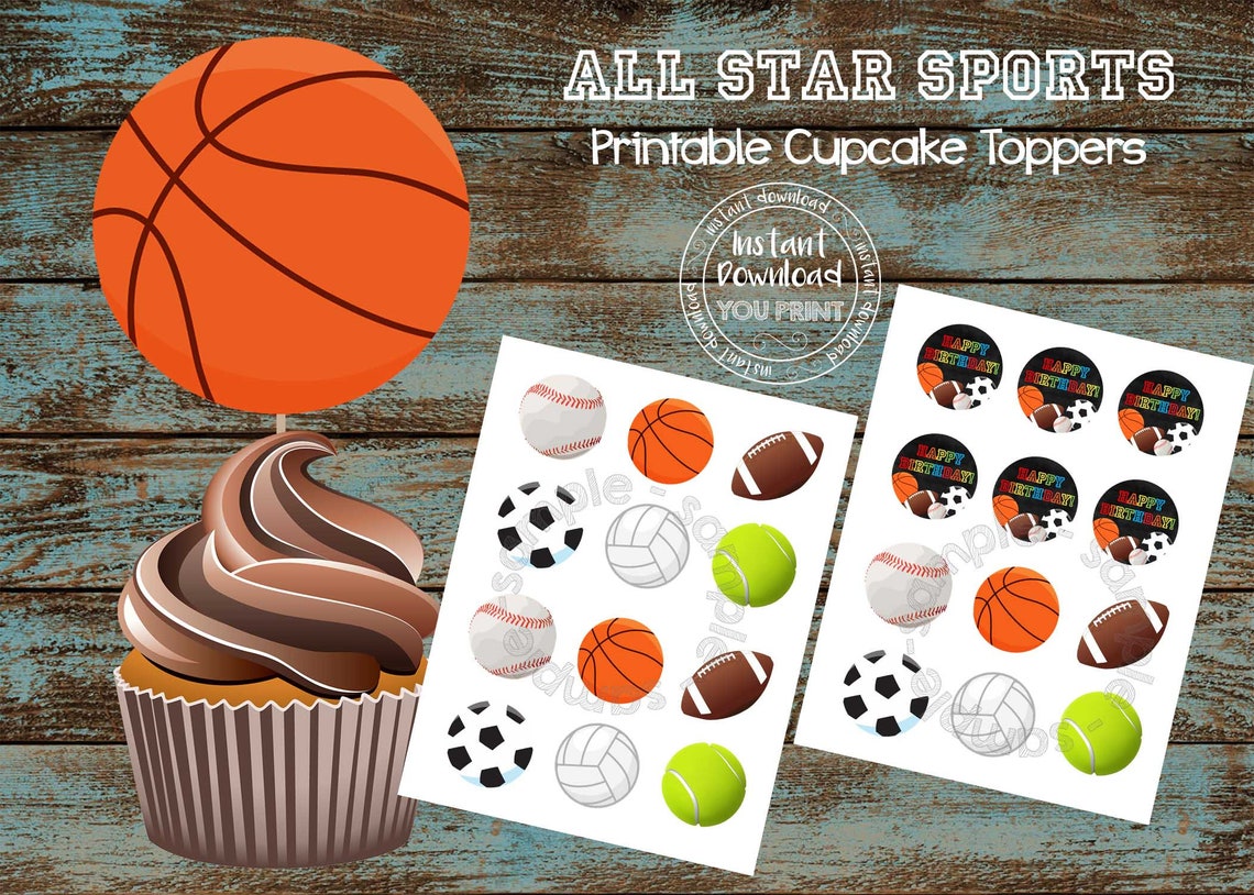 Printable Sport Cupcake Toppers Football Soccer Baseball Etsy