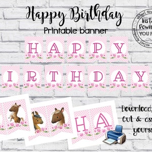 Printable Horse &quot;Happy Birthday&quot; Banner Horse Party Banner Horse Party Supplies Horse Birthday Party Decorations Pony Birthday Garland PH001